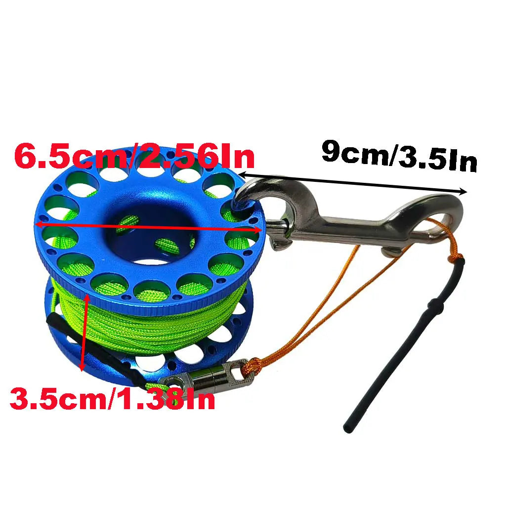 Professional 30M Aluminum Alloy Scuba Diving Finger Reel with Double-Ended Hook