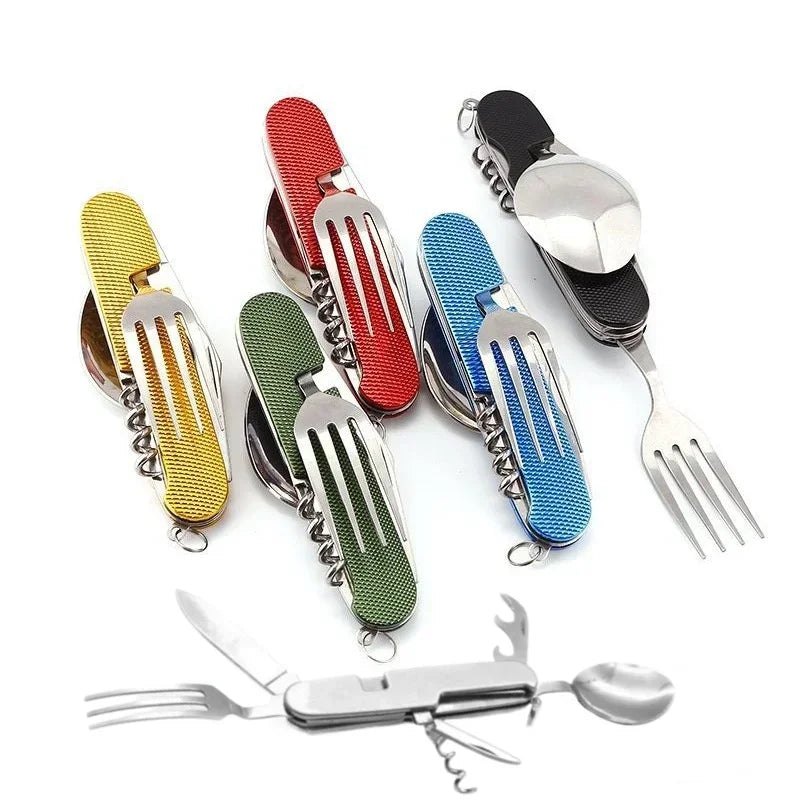 Premium Foldable Camping Utensil Set - Stainless Steel Multi-Tool