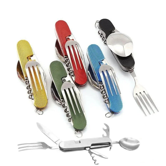 Premium Foldable Camping Utensil Set - Stainless Steel Multi-Tool