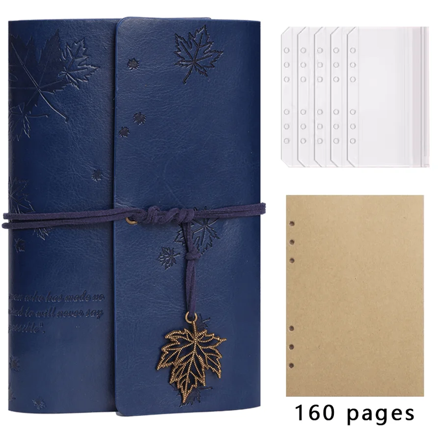 Vintage Leather Travel Journal - Spiral Ring Diary with Kraft Paper