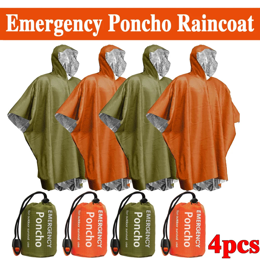 Emergency Waterproof Aluminum Film Poncho - Disposable Raincoat & Thermal Blanket for Camping & Survival