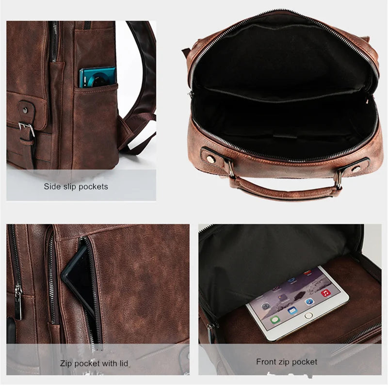 JEEP BULUO Premium Leather Business Backpack - 15.6" Laptop Travel Bag