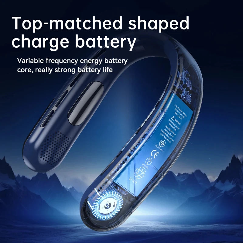 Portable Bladeless Neck Fan with 10000mAh Battery - USB Rechargeable Wearable Air Cooler