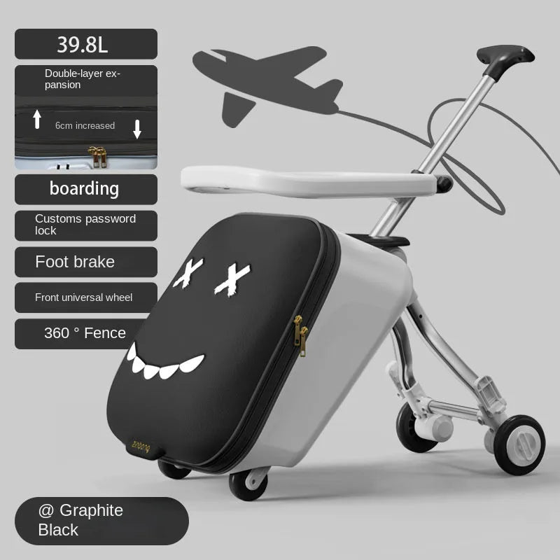 Children's Ride-On Luggage with Brake Wheels - 39.8L Foldable Travel Suitcase