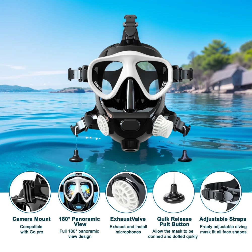 ChikaDIV Full Face Diving Mask with Camera Mount - Compatible with 1L+ Scuba Tanks