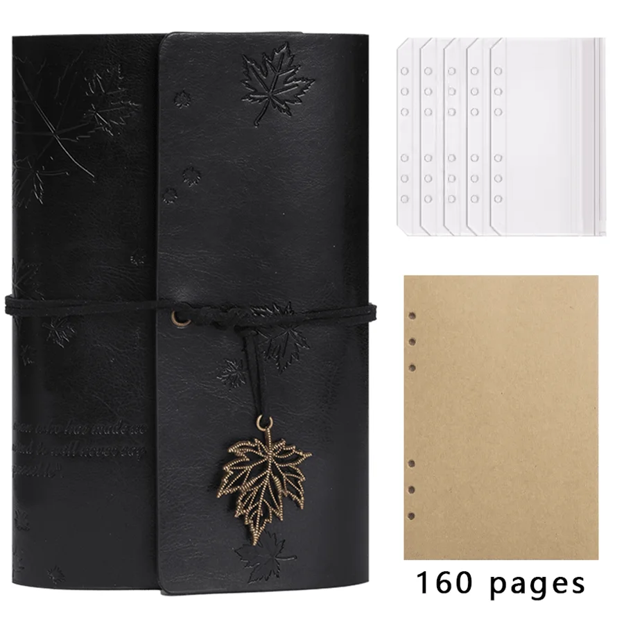 Vintage Leather Travel Journal - Spiral Ring Diary with Kraft Paper
