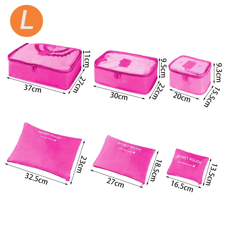 6-Piece Travel Organizer Set - Large Capacity Luggage Storage Bags