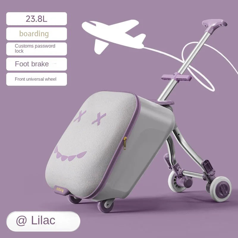 Children's Ride-On Luggage with Brake Wheels - 39.8L Foldable Travel Suitcase