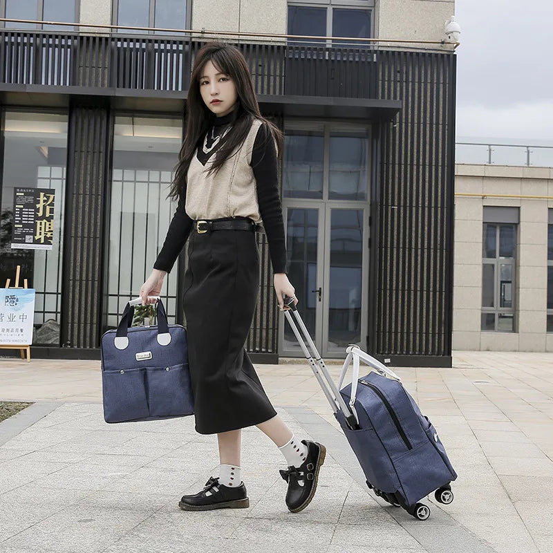 Women's Rolling Backpack Carry-On Luggage with Wheels - Oxford Travel Suitcase