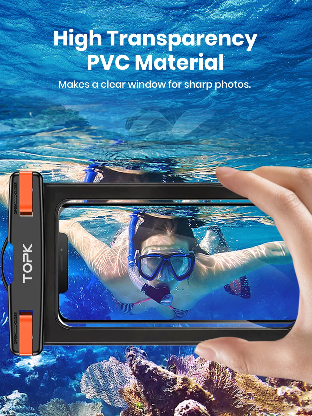 TOPK E01 Universal Waterproof Phone Pouch - IPX8 Dry Bag with Lanyard